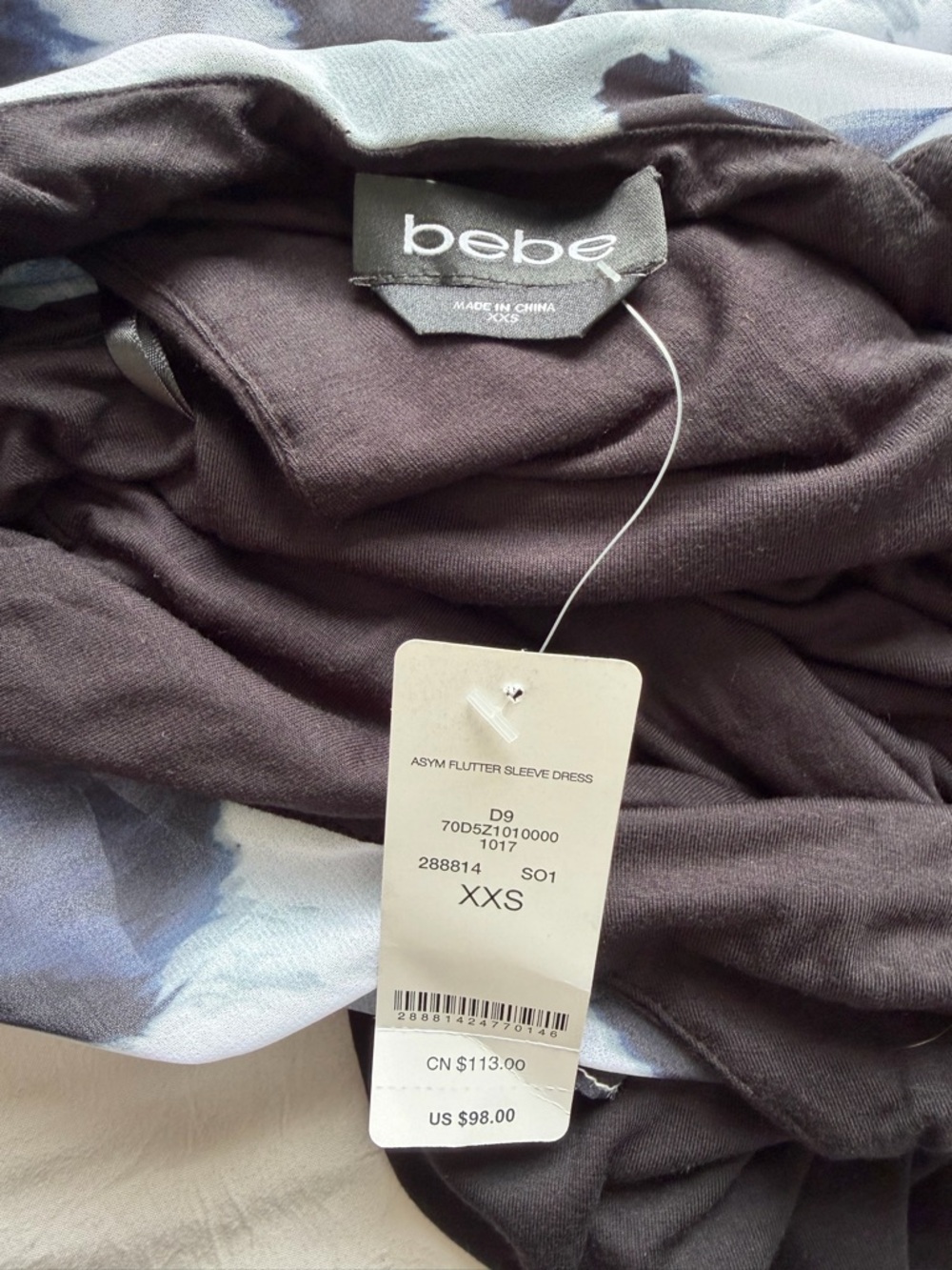 bebe Black One-Shoulder Dress with Gray Abstract Print Overlay XXS - Picture 4 of 8